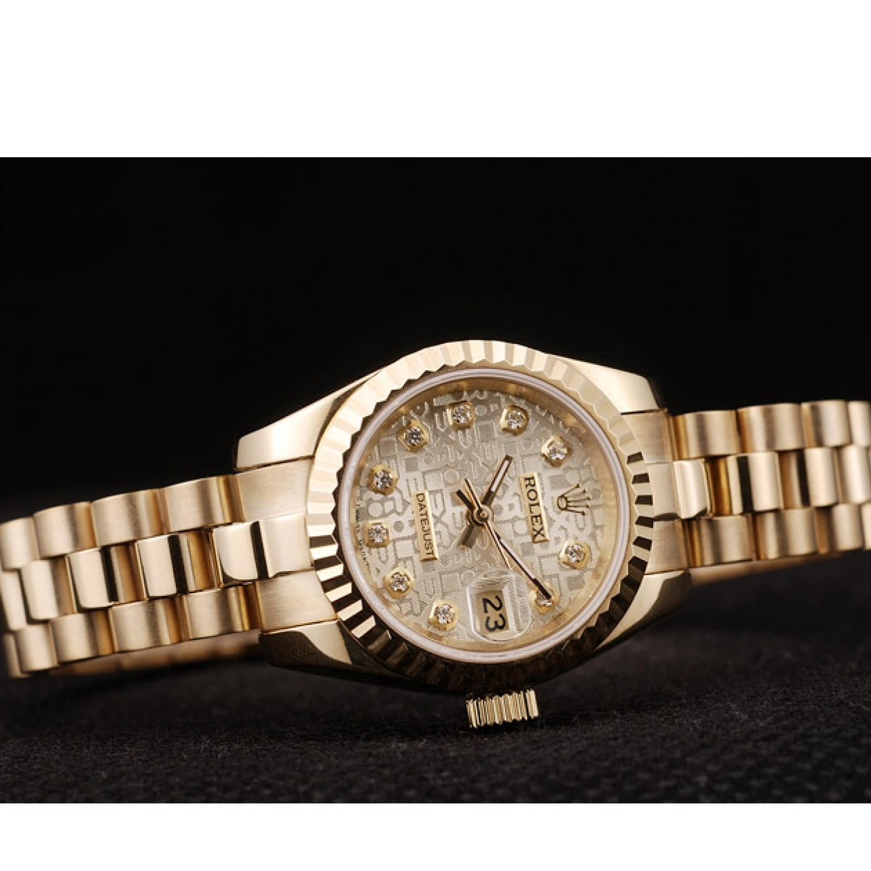 MiroTime 0808 Rolex DateJust Ribbed Pattern Gold Bezel Gold Dial